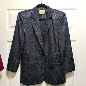 VINTAGE ADAM DOUGLASS BY ADRIANNA PAPELL Black Silk suit‎ coat blazer Mobster